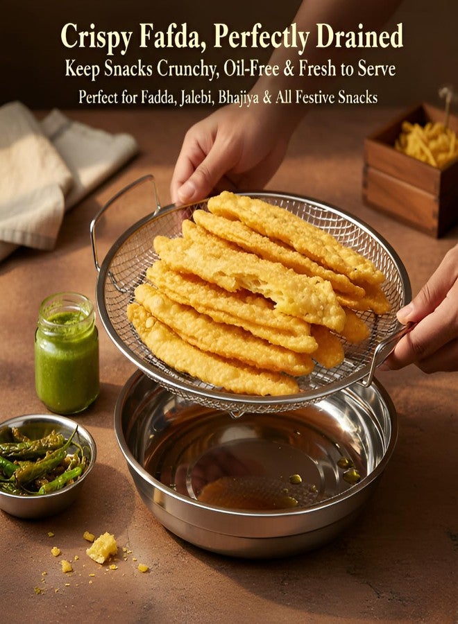 SHREESAMP Stainless Steel Oil Filter Tray Mesh Basket Frying Air Fryer Oil Strainer for Pakoda Snacks Fries Chicken Fish Crispy Food Healthy Cooking Kitchen Essential for Home Kitchen Daily Use - Image 3